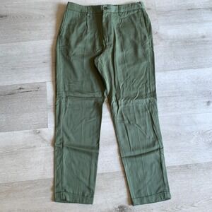 Vince Mens 32 Olive Green Lyocell Pleated Cuffed Trousers Chino Pants RN106730